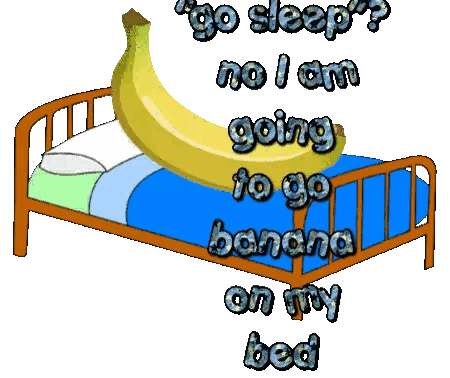 Banana Sitting On Bed Saying Go Sleep Sticker