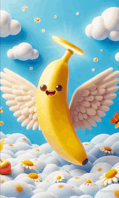 Banana With Angel Wings And Halo GIF