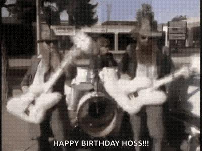 Band Playing Guitars And Drums Saying Happy Birthday Hoss GIF