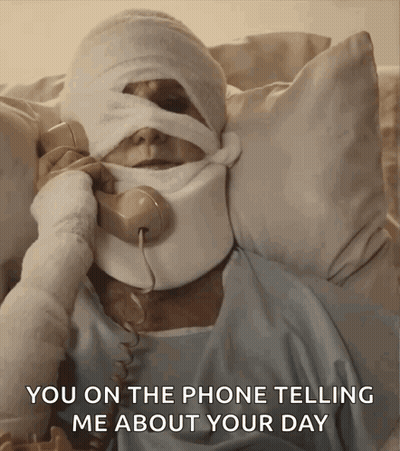 Bandaged Person On Phone You Telling About Day GIF