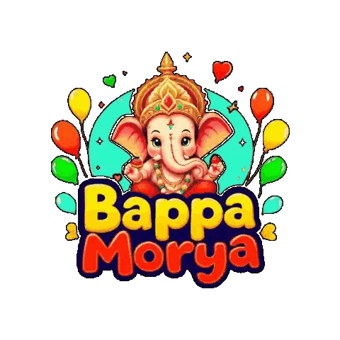 Bappa Morya Logo With Elephant And Balloons Sticker