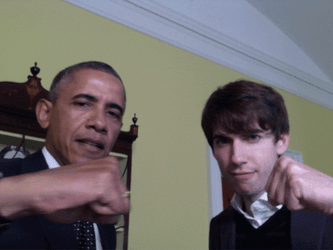 Barack Obama And  David Karp Fist Bump In Front Of Camera GIF