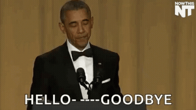 Barack Obama Is Giving A Speech In Front Of A Microphone And Saying `` Hello - Goodbye '' . GIF