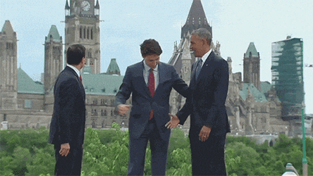 Barack Obama Justin Trudeau Shaking Hands GIF
