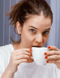 Barbara Palvin Drinking Coffee GIF