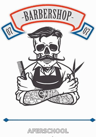 Barbershop Logo Skull Holding Comb And Scissors GIF
