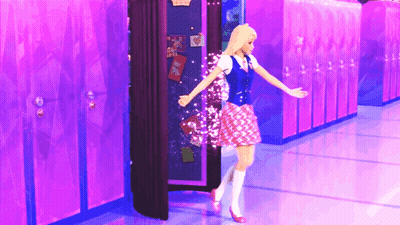 Barbie Doll Among Pink Lockers GIF