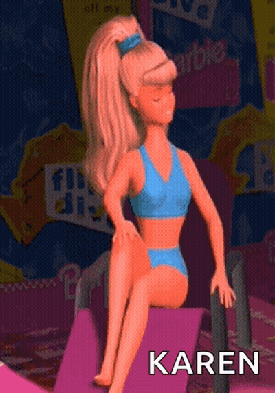 Barbie Doll In Blue Bikini Sitting On Pink Chair GIF