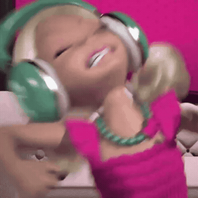 Barbie Doll In Green Headphones Dancing And Smiling GIF