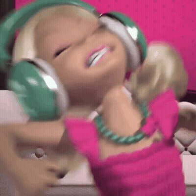 Barbie Doll Wearing Green Headphones GIF