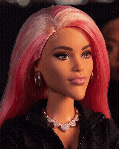 Barbie Doll With Pink Hair And Heart Necklace GIF