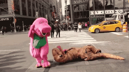 Barney Beating Dino GIF