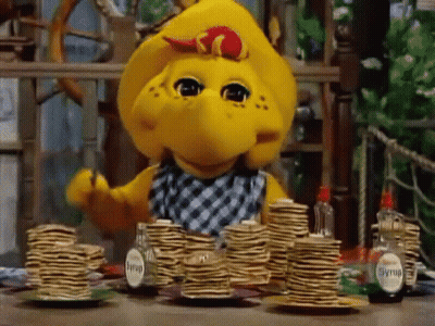 Barney From Sesame Street Eating Pancakes GIF