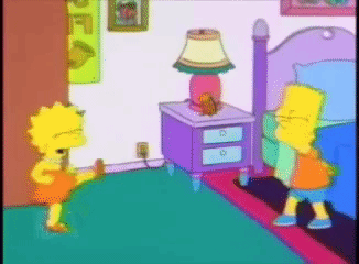 Bart Simpson And Lisa Simpson In A Bedroom With A Lamp On The Nightstand GIF