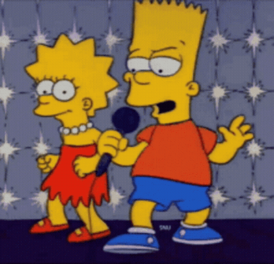 Bart Simpson And Lisa Simpson Singing Into Microphones In A Cartoon GIF