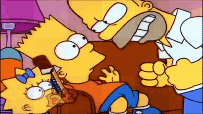 Bart Simpson And Maggie Simpson Eating Pizza On Couch GIF