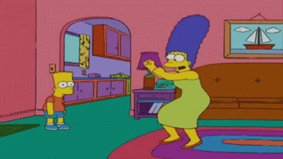 Bart Simpson And Marge Simpson Standing In Living Room GIF
