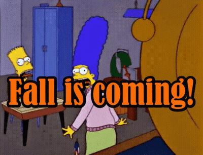 Bart Simpson And Marjorie Simpson Are Standing In A Room With The Words Fall Is Coming Behind Them GIF
