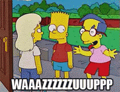Bart Simpson And Milhouse From The Simpsons Are Standing Next To Each Other Talking GIF