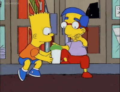 Bart Simpson And Milhouse Simpson Sitting On Sidewalk GIF