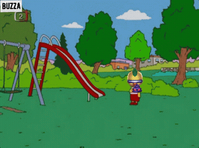 Bart Simpson At Slide With Buzza Sign GIF