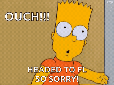 Bart Simpson From The Simpsons Is Standing Next To A Wall And Saying `` Ouch !!! Headed To Fl So Sorry '' GIF