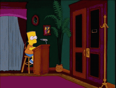 Bart Simpson Giving Speech At Podium With Homer Behind GIF
