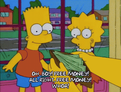 Bart Simpson Giving Wallet To Woman Saying Free Money GIF