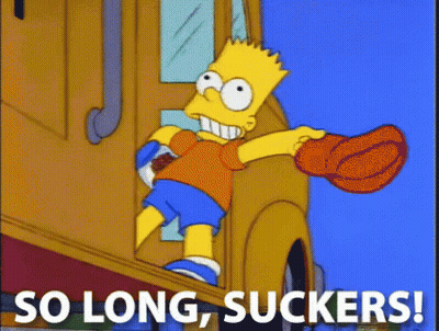 Bart Simpson Holding Baseball Cap Saying So Long Suckers GIF