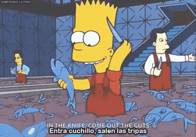 Bart Simpson Holding Knife Saying In The Knife Come Out The Guts GIF