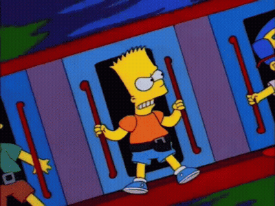 Bart Simpson Holding Train Handles While Another Watches GIF