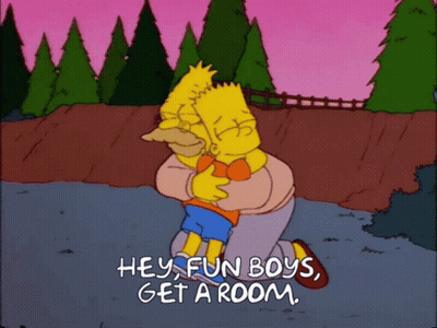 Bart Simpson Hugging Man Saying Hey Fun Boys Get A Room GIF