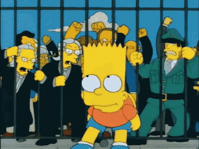 Bart Simpson In Jail Cell With Crowd Behind Bars GIF