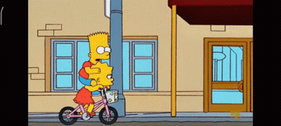Bart Simpson Is Carrying Lisa Simpson On His Back While Riding A Bicycle . GIF