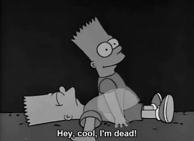 Bart Simpson Is Laying On The Ground With The Words Hey Cool I 'M Dead GIF