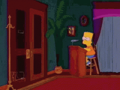 Bart Simpson Is Sitting At A Desk In A Room While A Man In A Hat Stands In The Doorway GIF
