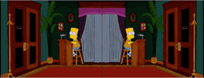 Bart Simpson Is Sitting At A Desk In Front Of A Microphone In A Room With A Door That Has The Number 275 On It GIF