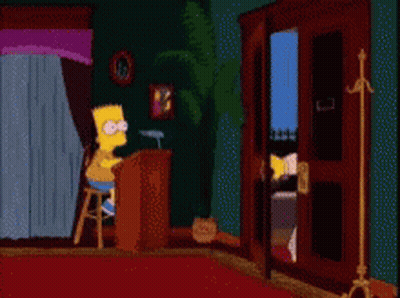 Bart Simpson Is Sitting At A Desk While A Man In A Hat Stands In Front Of A Door GIF