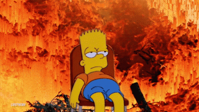 Bart Simpson Is Sitting In A Chair In Front Of A Fire And The Words Lostvery Are On The Bottom GIF