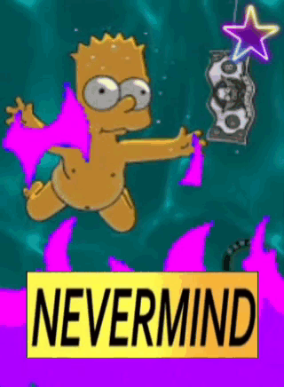 Bart Simpson Is Swimming In A Pool With A Sign That Says " Nevermind " GIF