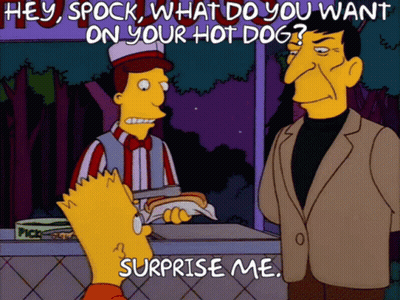 Bart Simpson Says Surprise Me At Hot Dog Stand GIF