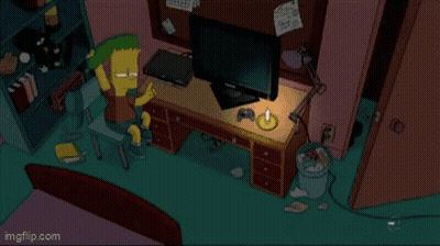 Bart Simpson Sitting At Computer Holding Remote Control GIF