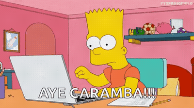 Bart Simpson Sitting At Desk Using Laptop Saying Aye Caramba GIF