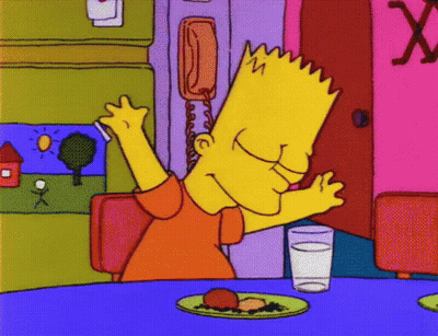 Bart Simpson Sitting At Table With Food And Water GIF