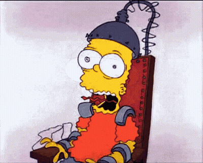 Bart Simpson Sitting In Chair With Chainsaw On Head GIF