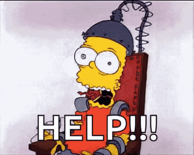 Bart Simpson Sitting In Chair With Chainsaw Saying Help GIF