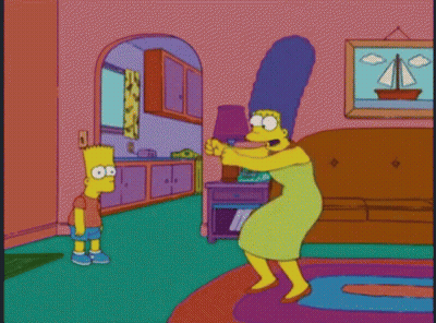 Bart Simpson Standing Next To Woman In Green Dress GIF