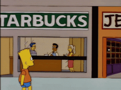 Bart Simpson Stands In Front Of A Starbucks GIF
