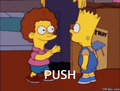 Bart Simpson Talking To A Boy With The Word Push Written On The Bottom GIF