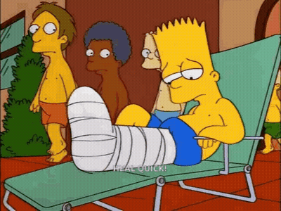 Bart Simpson With Cast On Leg Sitting On Lounge Chair GIF
